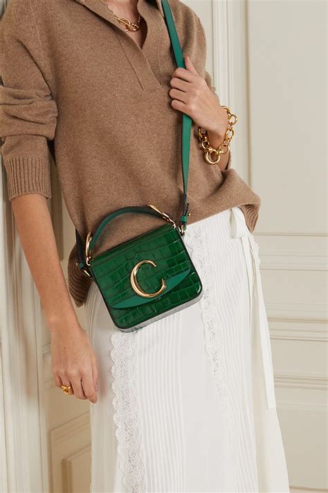 chloe c mini suede-trimmed croc-effect leather shoulder bag|chloe c bag brand.